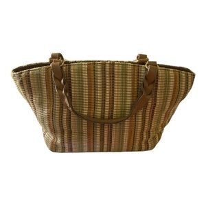 FOSSIL-LEATHER WOVEN HAND BAG-FALL COLORS